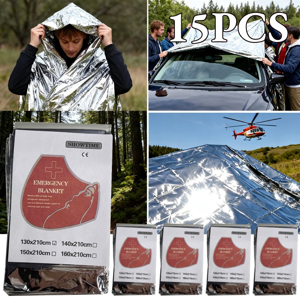15Pcs 130x210cm Emergency Blanket Foil Mylar Thermal Blanket Keeps You Warm Emergency Thermal Blanket Emergency Supplies