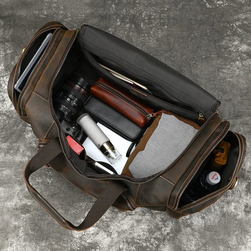 Big Capacity Leather Baggage Bag For Men Male Travel Bag Duffle Bags Weekender Bags On Luggage Over Night Handbags For Man
