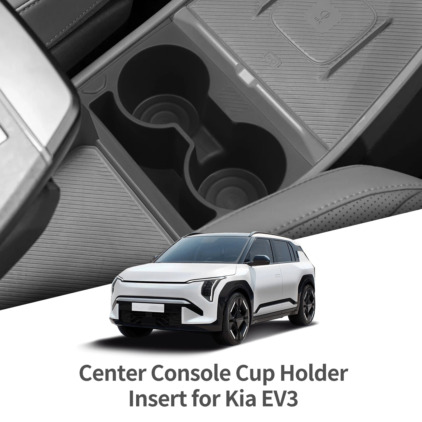 for Kia EV3 EV4 2024-2026 Center Console Water Cup Holder Shock-Absorbing Storage Tray TPE Car Interior Accessories Black
