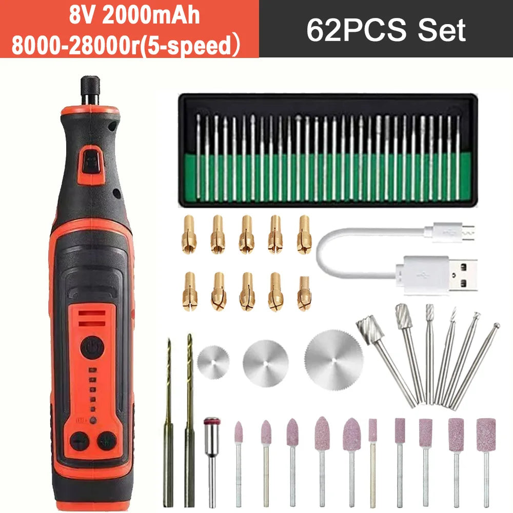 5000-20000r 4.2V Engraver Electric Drill Mini Grinder Engraving Pen Drilling Machine Cordless Rechargeable Micro Rotary Tool Kit