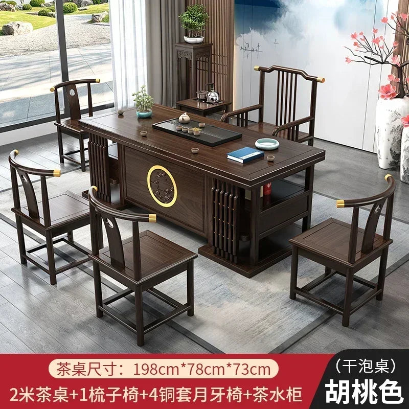 r5.13  solid wood tea table and chair combination one table five chairs coee table tea set household kung fu tea