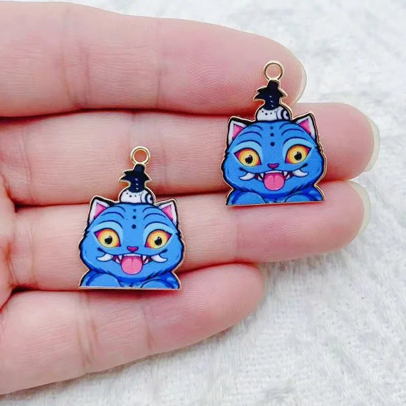 10pcs alloy printed cartoon pendant, DIY jewelry making earrings, keychain accessories
