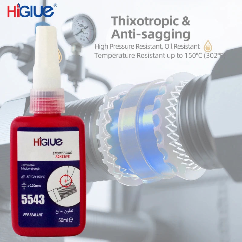 50ml 5543 Pipe Sealant, Liquid PTFE Tape, Thread Locker, Anaerobic Adhesive, Can Replace Mechanical Gaskets and Fasteners