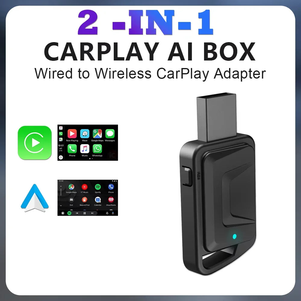 2in1 Wireless CarPlay Dongle Wireless Android Auto Adapter AI Smart Box Car Intelligent Systems For Car With Wired CarPlay