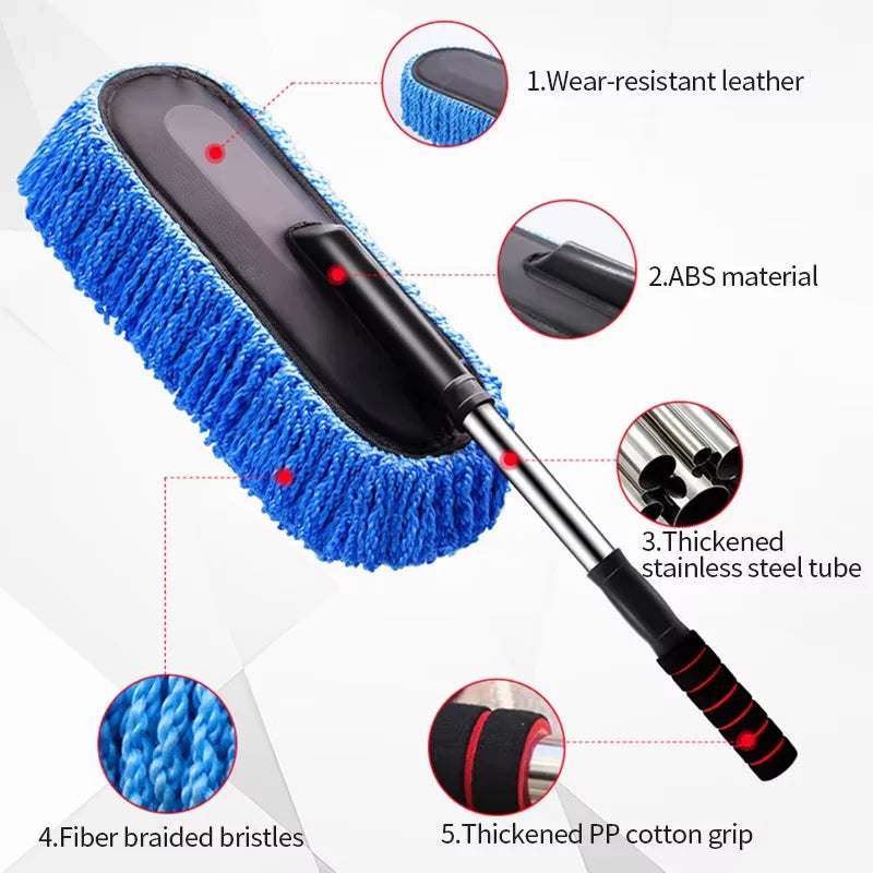 Car Washing Mop Scalable Handle Dust Remover Wax Brush Microfiber Car Cleaning Kit Soft Hair Duster Car Wash Tools Auto Parts
