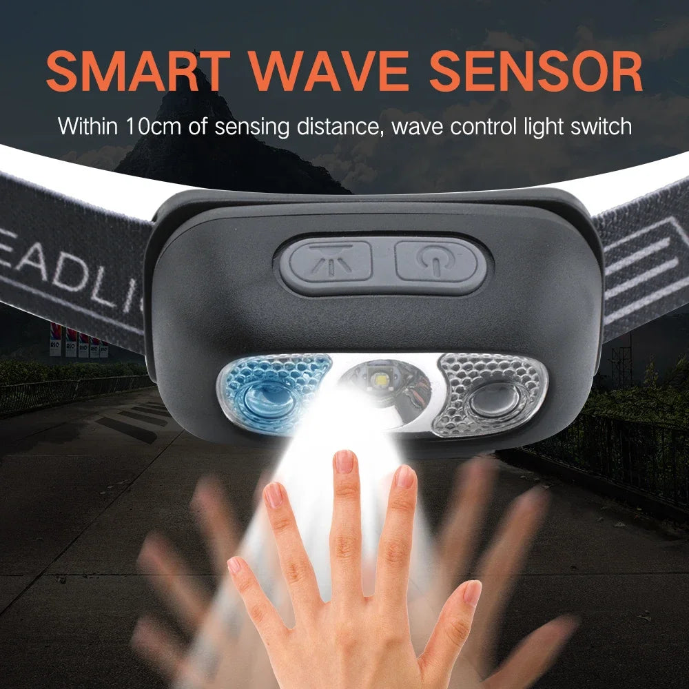 500 Lumen USB Rechargeable Headlamp Motion Sensor Bright LED Running Fishing Flash Head lamp Headlight Infrared Sensor Light