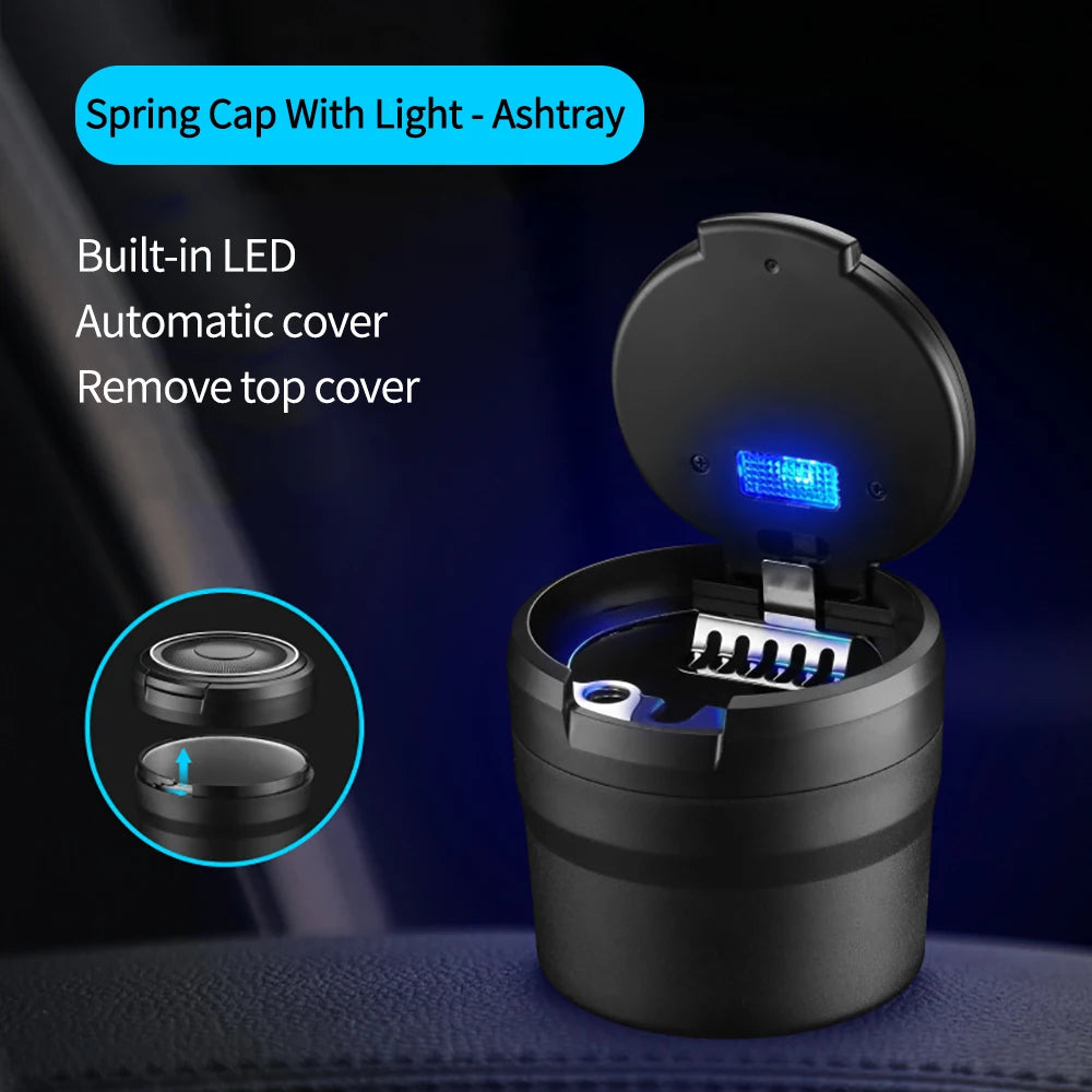 Universal Car Ashtray With LED Light Auto Car Smell Proof Fireproof Portable Auto Ashtray Flame Retardant Cigarette Holder Box