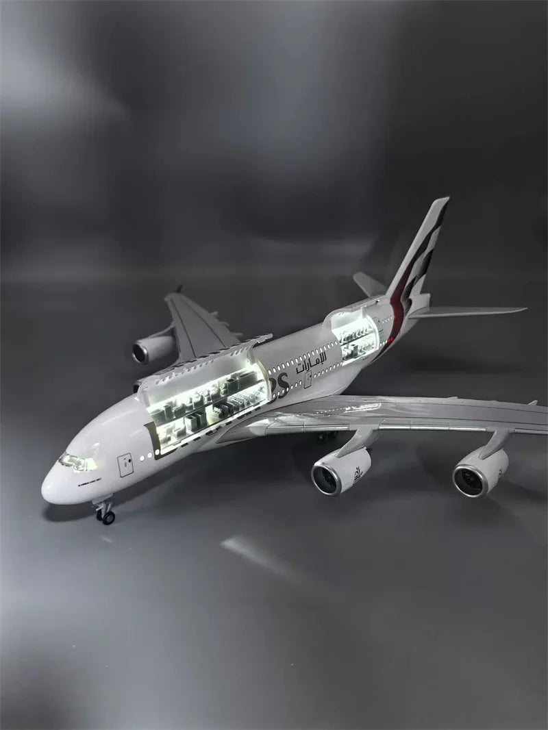 New Type Diecast Model A380 Emirates Airways Resin Openable Cabin Door Airplane With Light Airline Collection Display Gifts