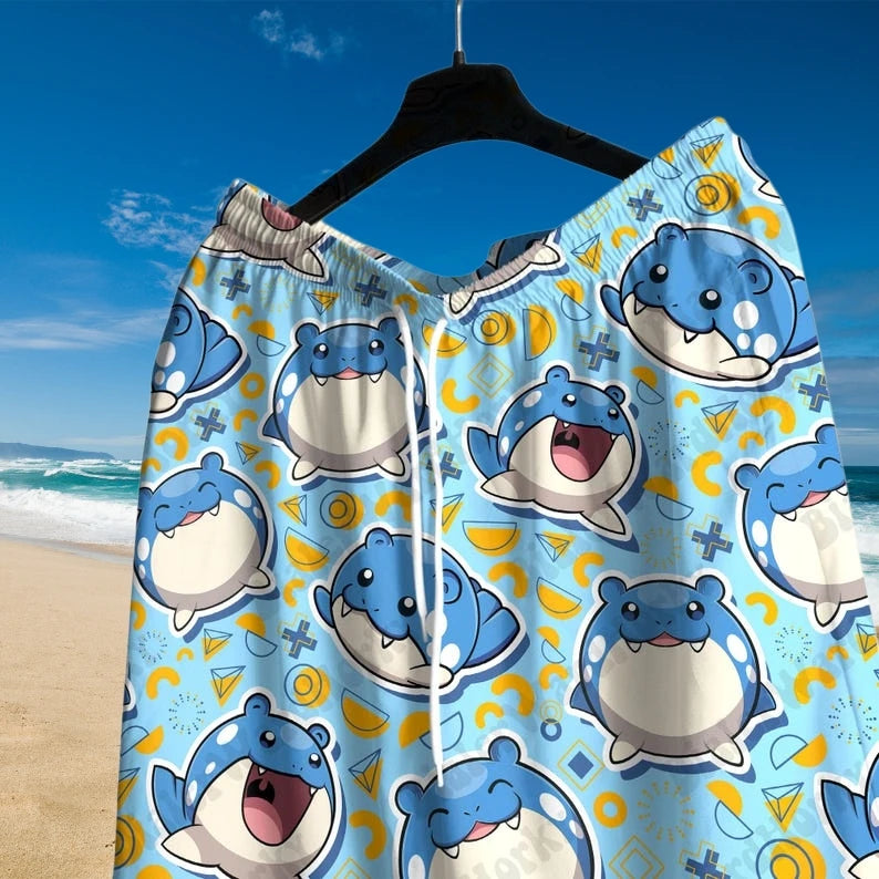 2026 Hot Selling Pokémon Spheal Men Hawaiian Shirt Shorts Set Women Summer Casual Loose Anime Pajamas T-shirt Shorts Two-piece