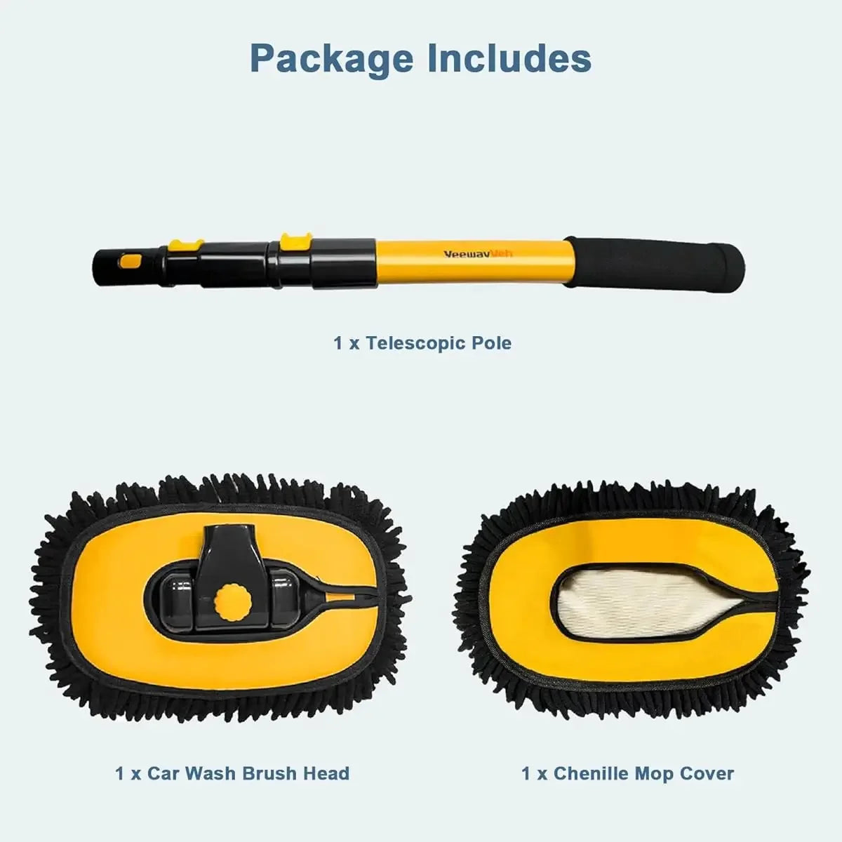 Long-handled car wash brush, microfiber cleaning products with a 15° curved extension rod, yellow, truck cleaning products