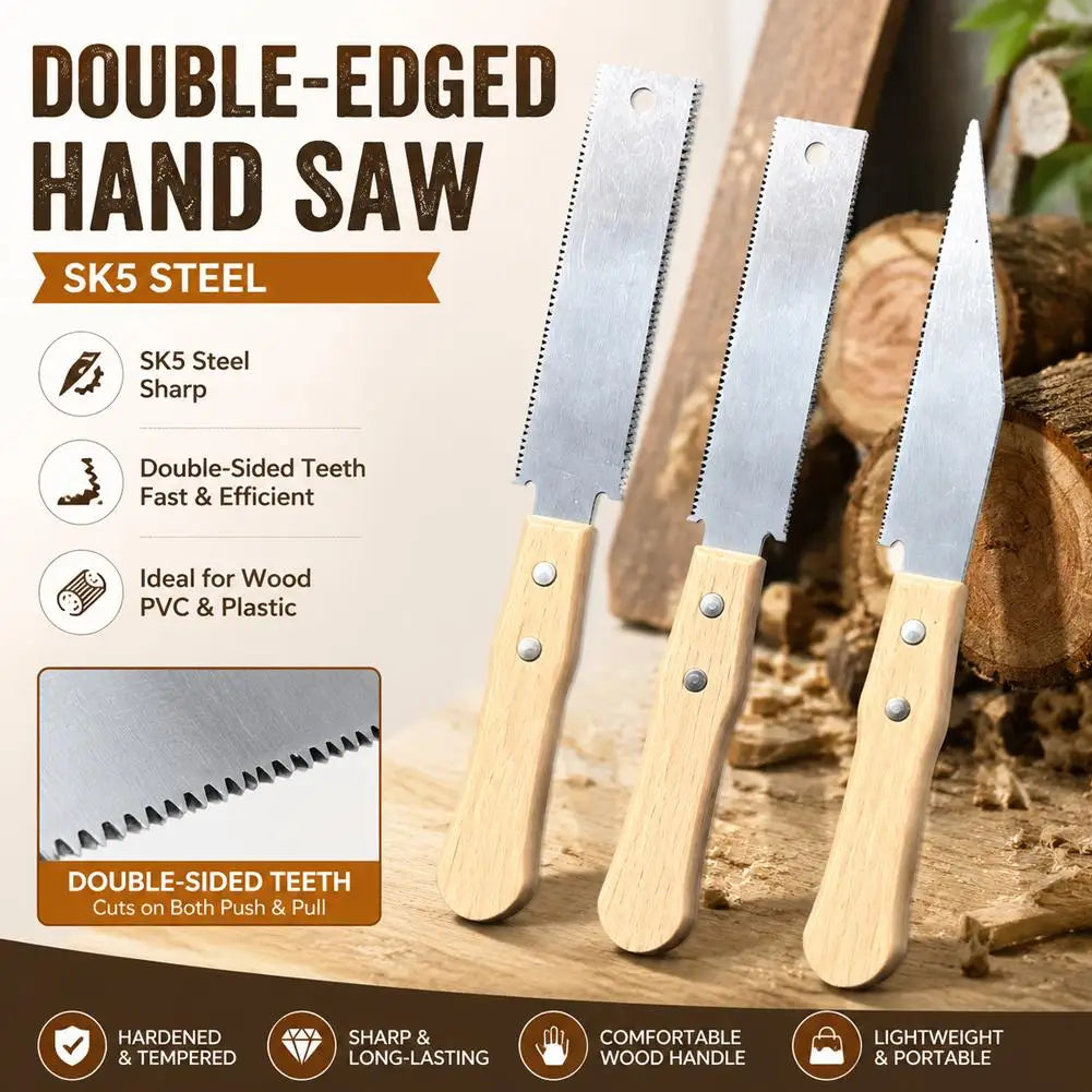 Small Woodworking Hand Saw Hand Saw with Non-slip Wooden Handle Pull Type Flexible Flush Cut Woodworking Cutting Tool