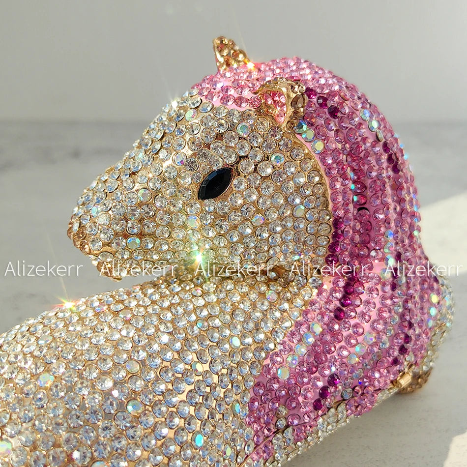 Alizekerr Horse Shaped Rhinestone Evening Bags New Boutique Gorgeous Classy Sparkling Diamond Clutch Purses Bridal Wedding Party
