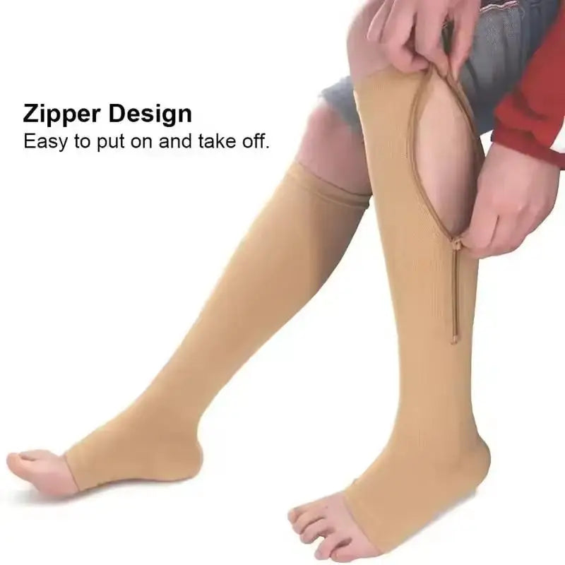 Zipper Compression Socks Women Men High Elasticity Nylon Closed Toe Pressure Stocking For Edema
