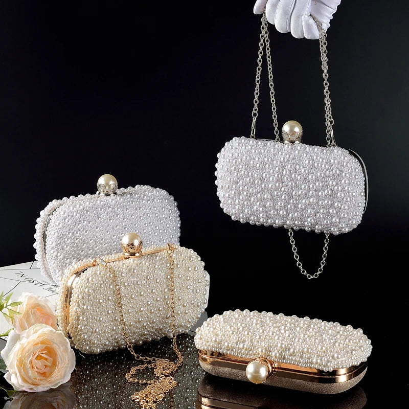 Women's Evening Bag Party / Evening Pearls Pearl White Pink/Beige/White