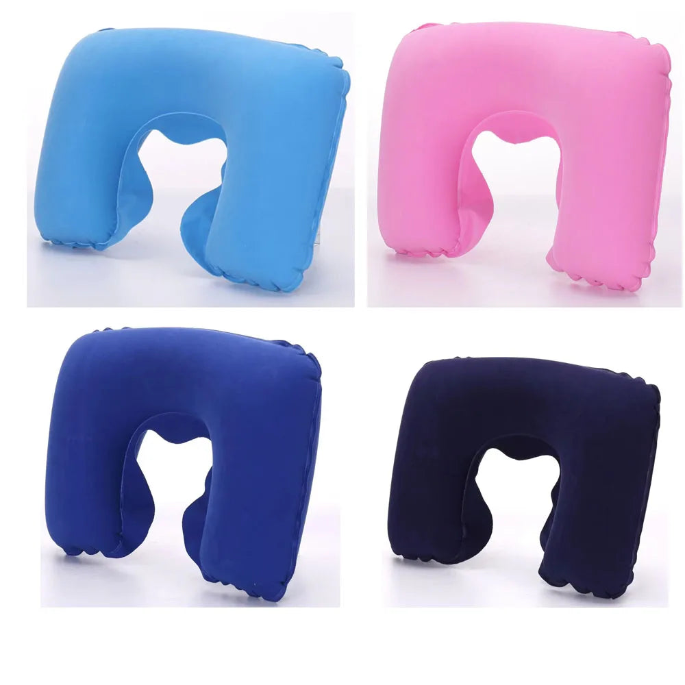 1/3/4Pcs Travel Pillow Car Air Flight Office Inflatable Neck Pillow Short Plush Cover PVC Support Headrest Soft Nursing Cushion