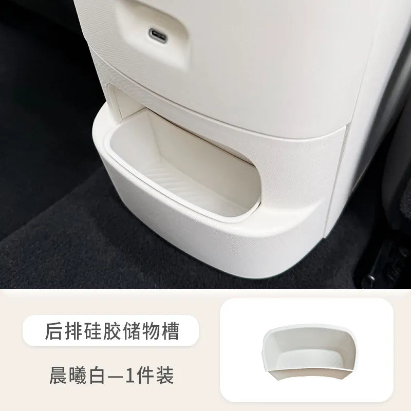 For 2026 GWM ORA 5 Dawn White Armrest Storage Box Under Console Organizer Cup Holder Phone Slot Storage Tray Interior Accessory