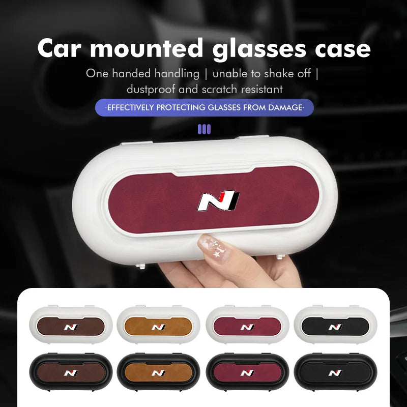 Car Logo Sun Visor Holder Sunglasses Case Storage Box Auto Accessories For Hyundai N Nline Tucson Kona Sonata Veloster i20 i30