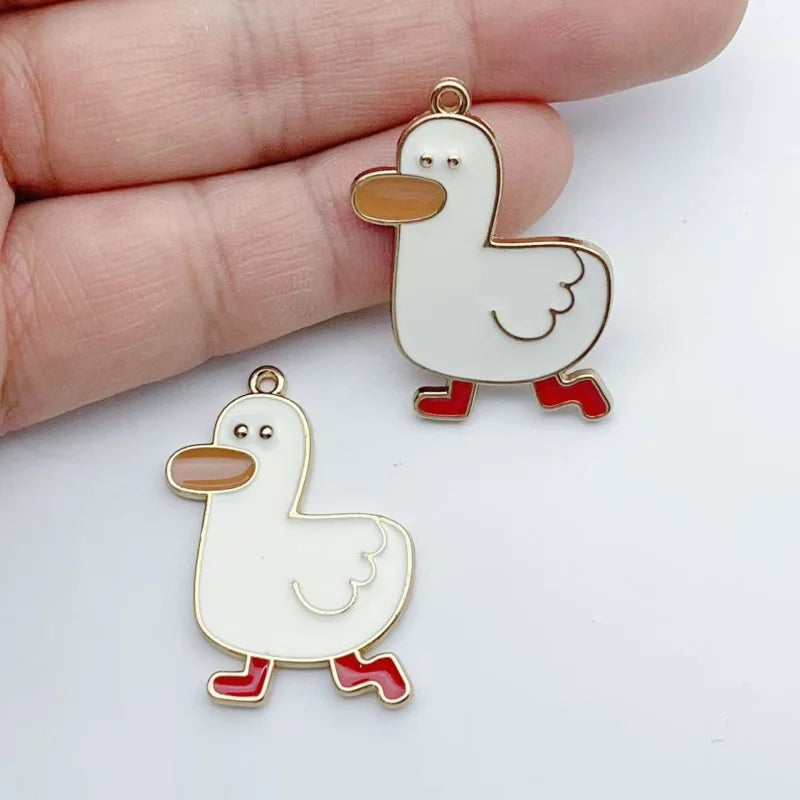 10pcs Cartoon Duck Charm Jewelry Accessories Diy Making Enamel Necklace Earring Pendant Keychain Charms Alloy Metal