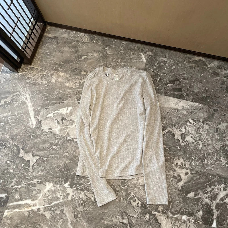 Solid Color Thread Soft Comfortable Slim Tees Elasticity Yoga Pilates Sweatshirt Summer Cotton Long Sleeved T-shirt for Women