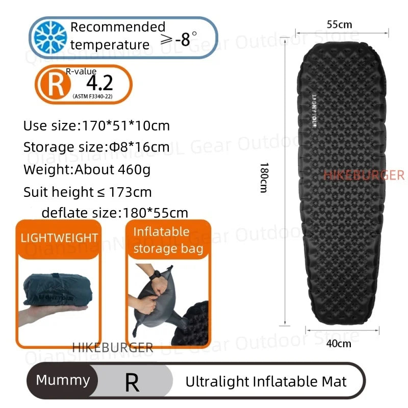 Light Tour R Value 7.5 Camping Inflatable Mattress Outdoor Portable Sleeping Pad Ultralight Hiking Single People Mat R4.2/R3.5