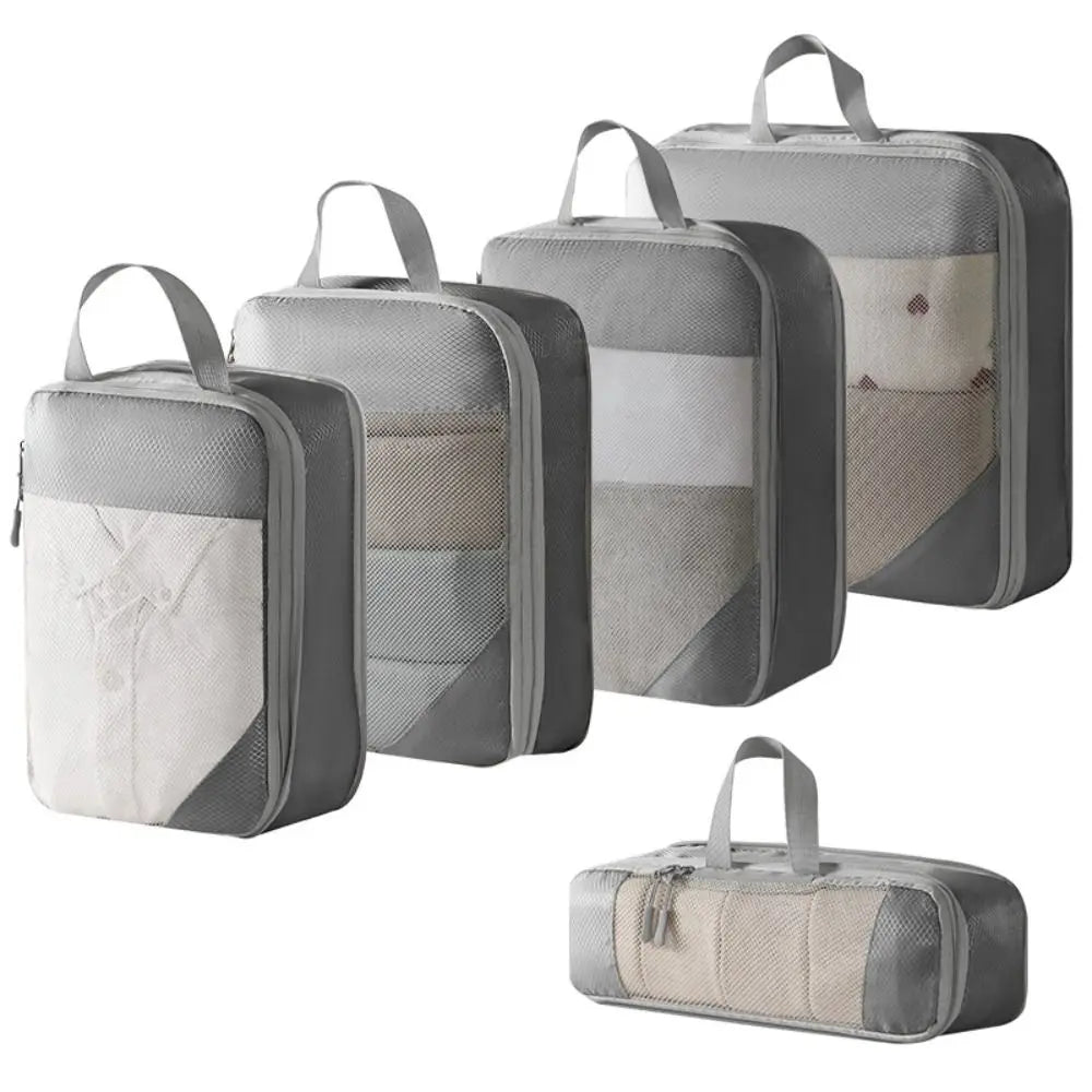 Folding Compression Packing Cubes Mesh Travel Accessories Expandable Packing Organizers Lightweight Luggage Storage Cases