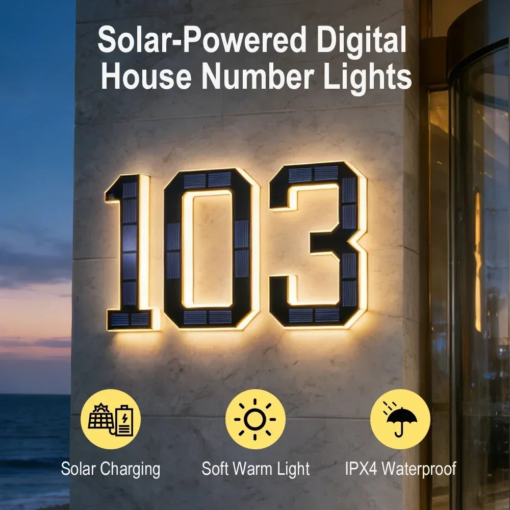 BORUiT Solar LED House Number Light Waterproof Outdoor Address Number Lamp Modern Home Garden Wall Decoration Lighting