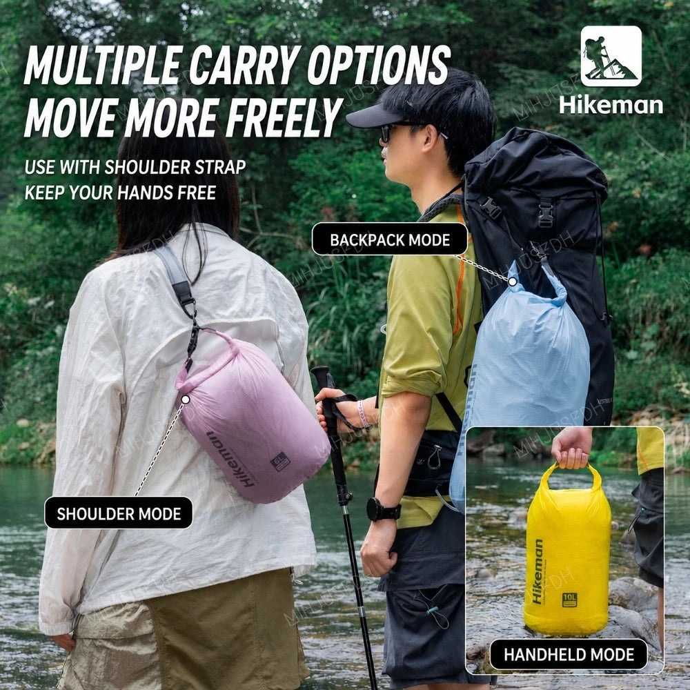 HIKEMAN Ultralight Waterproof Dry Bag Outdoor Storage Sack 15D Silicone Nylon 6L 10L 16L for Camping Hiking Travel and Swimming