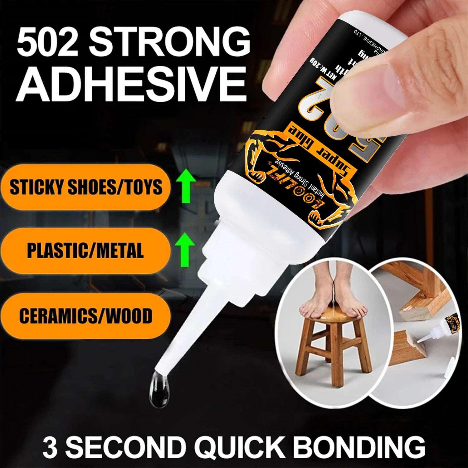 Super Strong Glue 502 High-Strength Fast-Drying Cyanoacrylate Adhesive, Suitable for Leather, Rubber, Wood, Metal, High-Strength Liquid Glue Tool, with Precision Dispenser