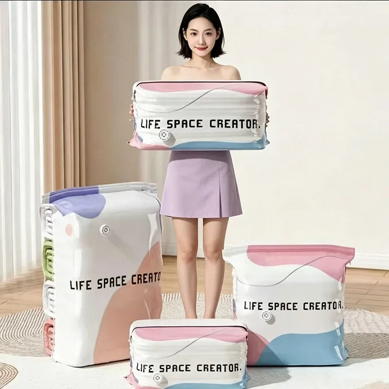 Vacuum Compression Bag Space Saving Pumpless Vacuum Storage Bags Waterproof Reusable Organizer for Clothes Bedding