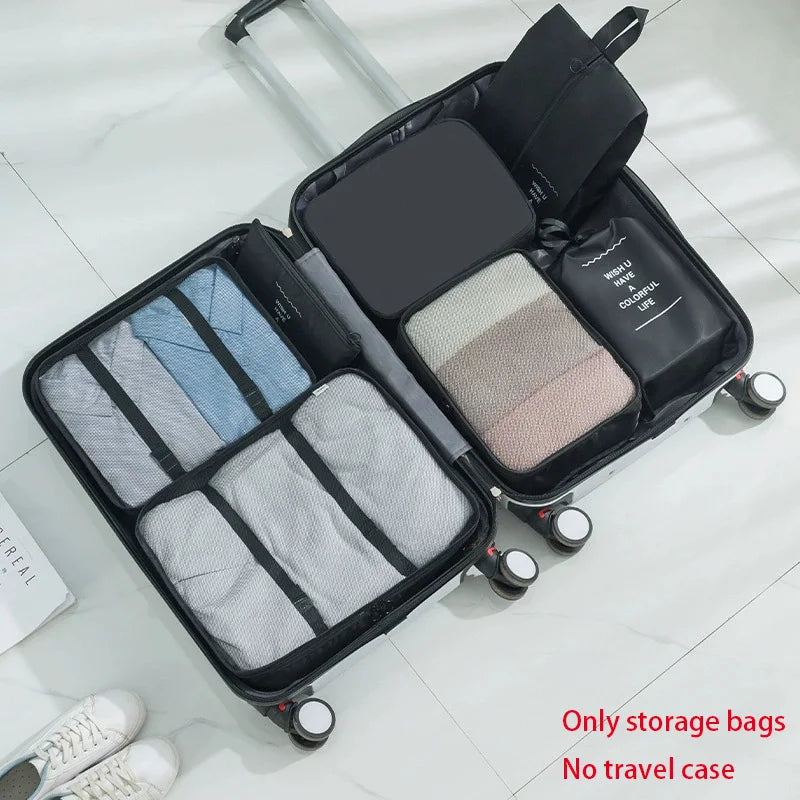 7-piece Set Travel Organizer Set Folding Storage Bags Wardrobe Cube Suitcase Packing Luggage for Clothes & Shoes