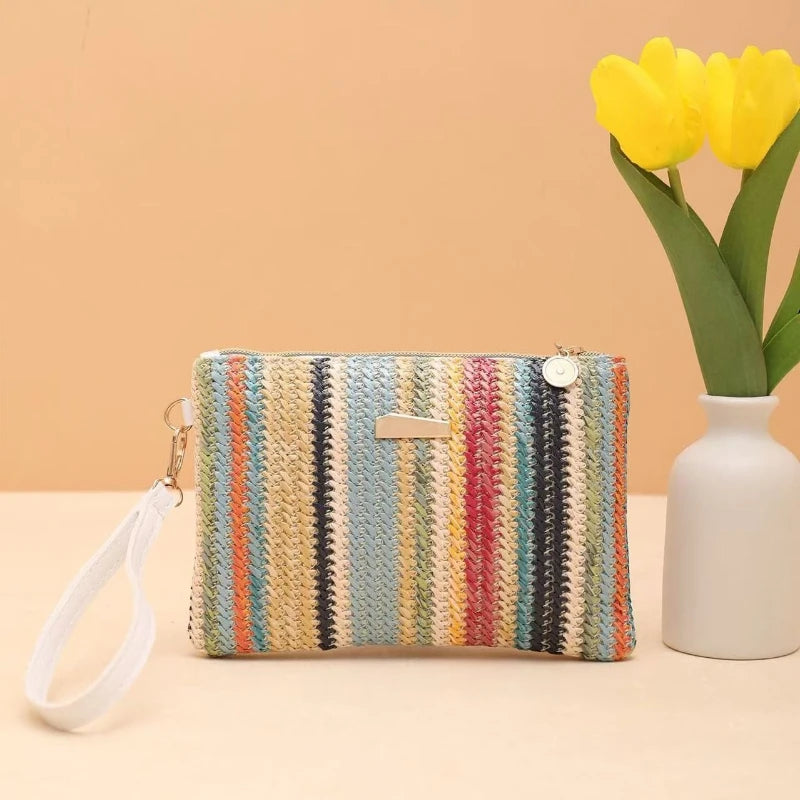 2026 New Arrival Women Rainbow Woven Clutch Coin Purse Fresh Fashion Mini Bag
