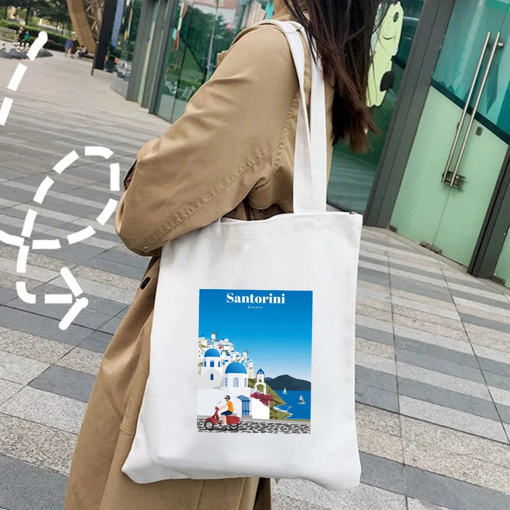 Kyiv Ukraine Milan Rio De Janeiro San Diego Santorini Greece Sydney Tokyo Women Canvas Shoulder Cotton Tote Bag Shopping Handbag
