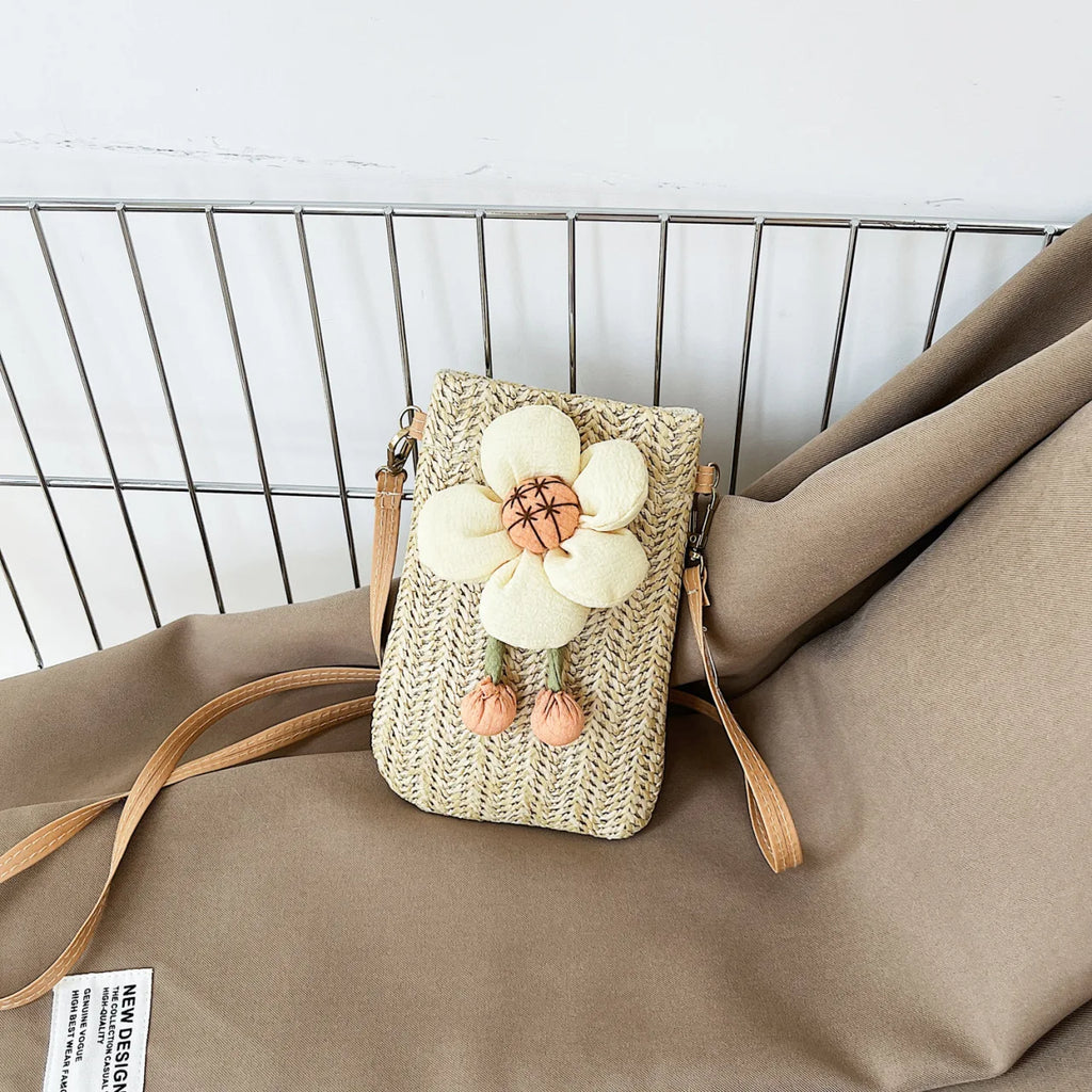 Mobile bag, summer woven bag, fashionable mini crossbody bag, outdoor beach bag, casual trendy single shoulder bag