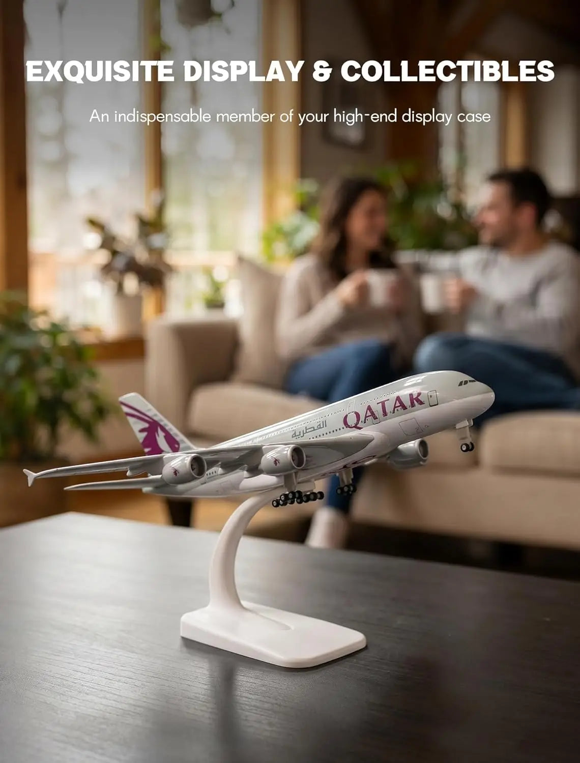 1/300 Scale 20cm Die-cast Metal Toy Plane Model Kit Qatar A380 Sky Jumbo Model Plane with Stand for Collections and Displays