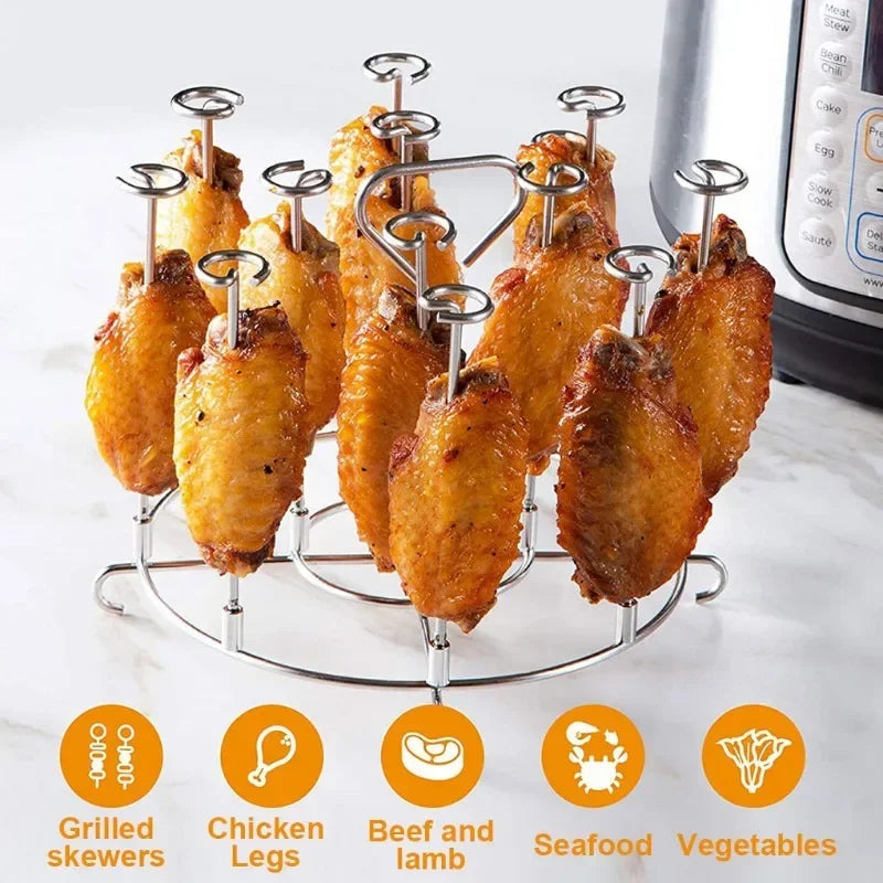 6Qt/8Qt Air Fryer Skewer Stand Stainless Steel Vertical BBQ Skewer Holder Home Kitchen Grilling Tool Air Fryer Accessories