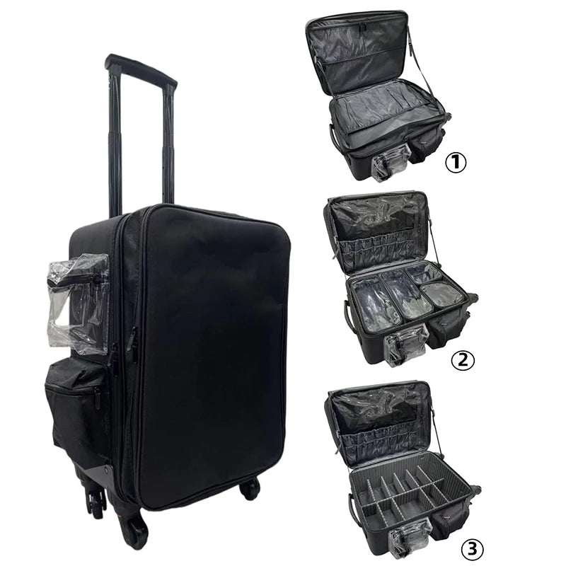 Professional Makeup Train Case Trolley Cosmetic Case Rolling Luggage Travel Suitcase Makeup Organizer Trolley Bags With Wheels