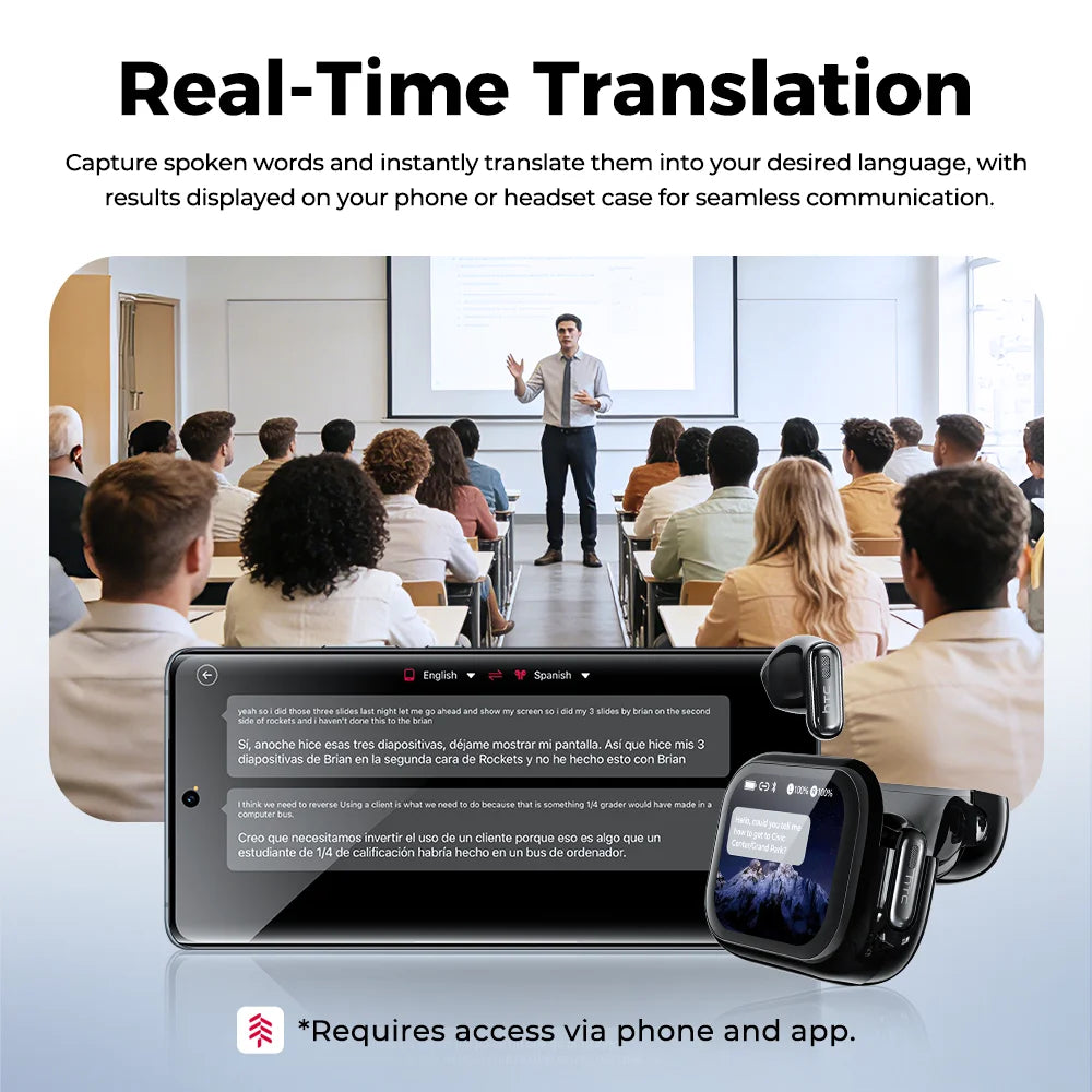 AI Translate Earphone Bluetooth HTC NE68 TWS Earbuds Smart LED Screen HiFi Sound Quality Noise Cancellation Sports Gaming Choice