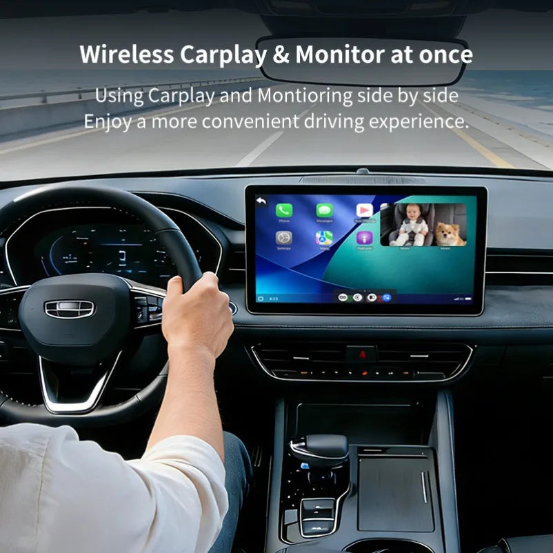 VIKEFON Cabin Care Wireless CarPlay Adapter 1080P HD Baby Car Camera 150° Wide-angle Night Vision split-screen Backseat Monitor