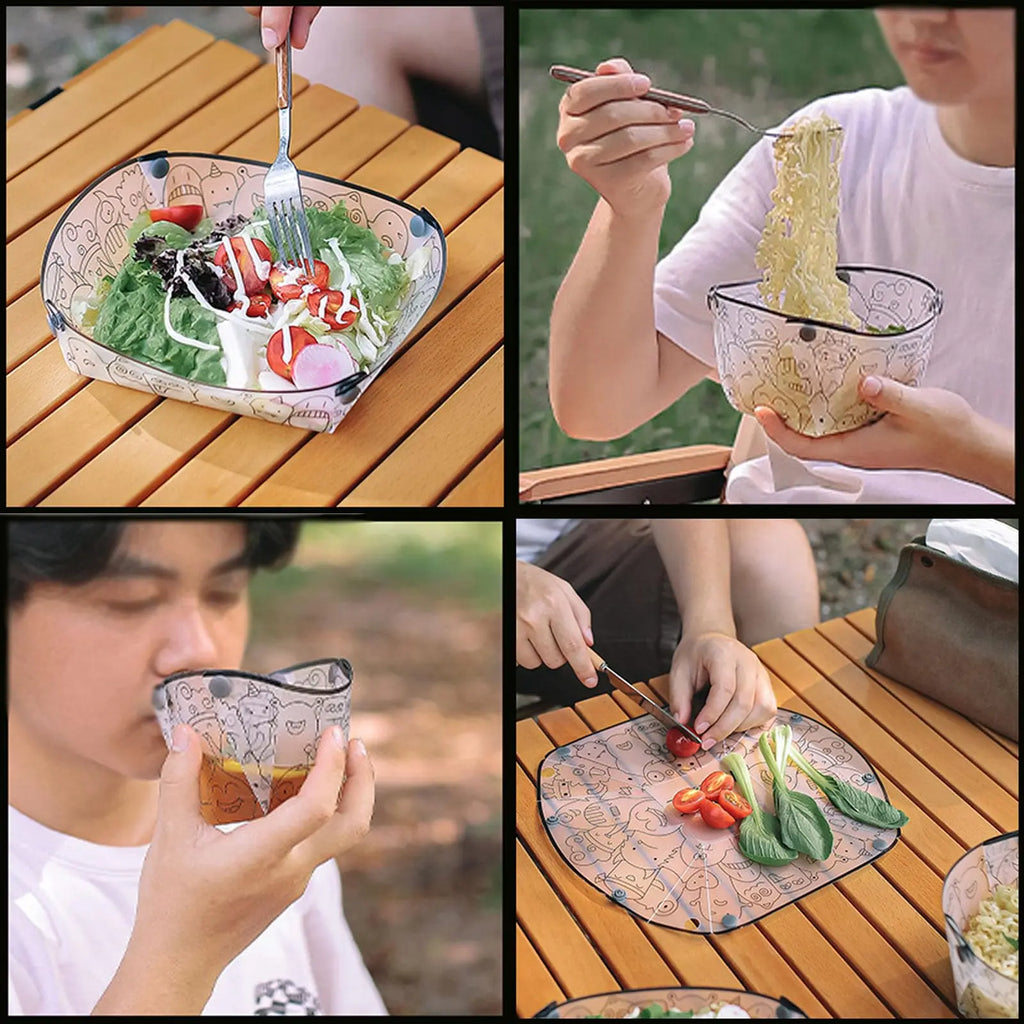 Outdoor Camping Folding Lightweight 9cs set folding bowl Tableware Camping Supplies Portable Bowl Plate Filter Folding Tableware
