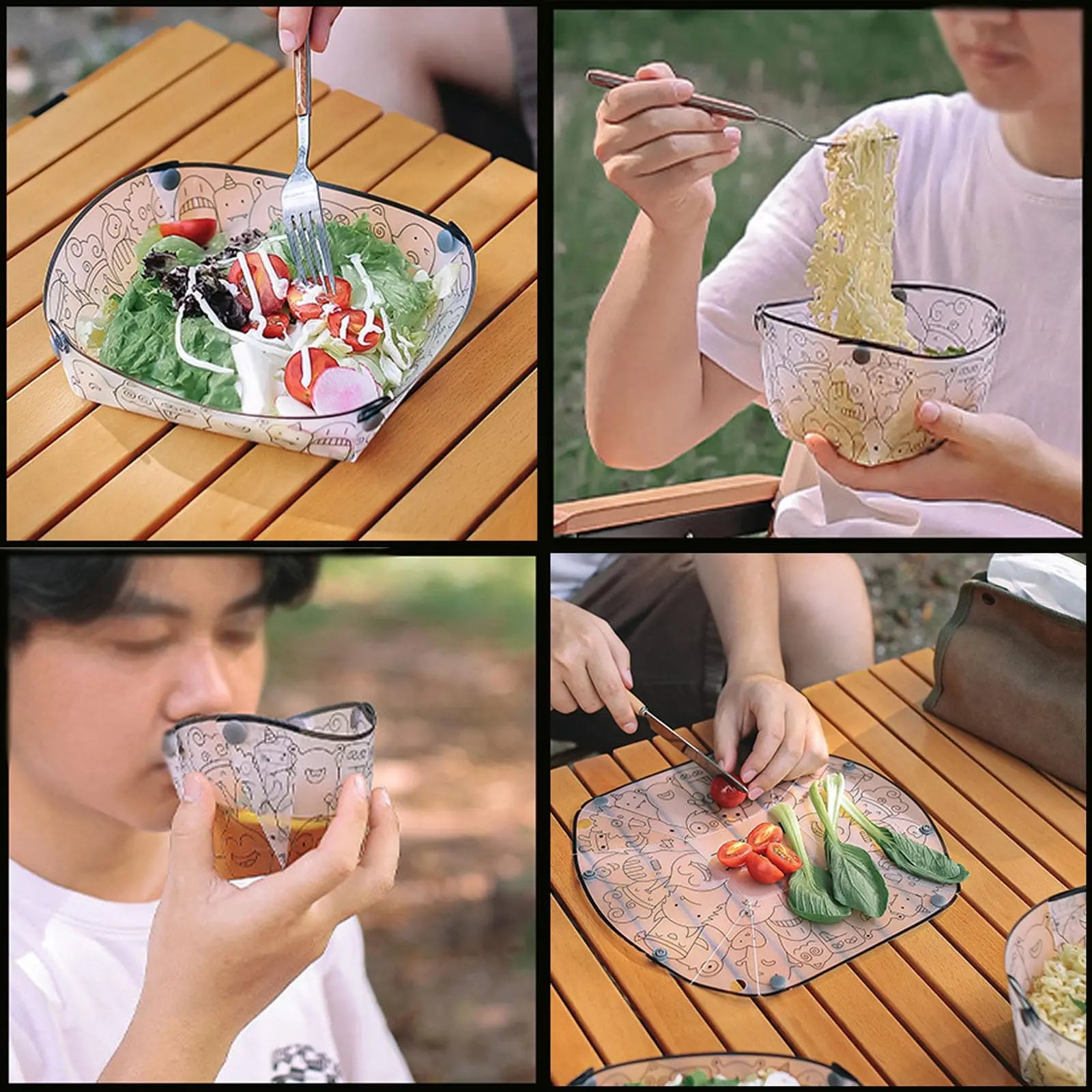 Outdoor Camping Folding Lightweight 9cs set folding bowl Tableware Camping Supplies Portable Bowl Plate Filter Folding Tableware