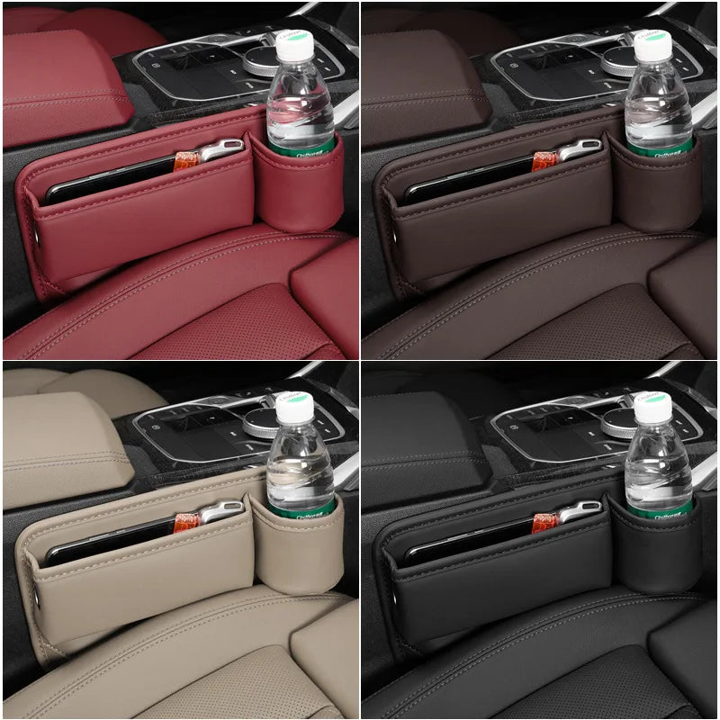 For Hyundai Santa Fe TM KONA Electric OS 2018~2023 Car Seat Gap Filler Storage Box With Cup Holder Multipurpose Organizer Pocket