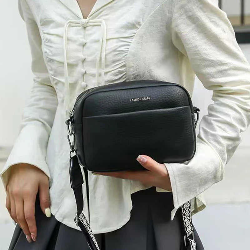 Elegant Faux Leather Camera Crossbody Bag Letter Strap Adjustable Lightweight for Daily Commute Casual Stylish Functional Bag