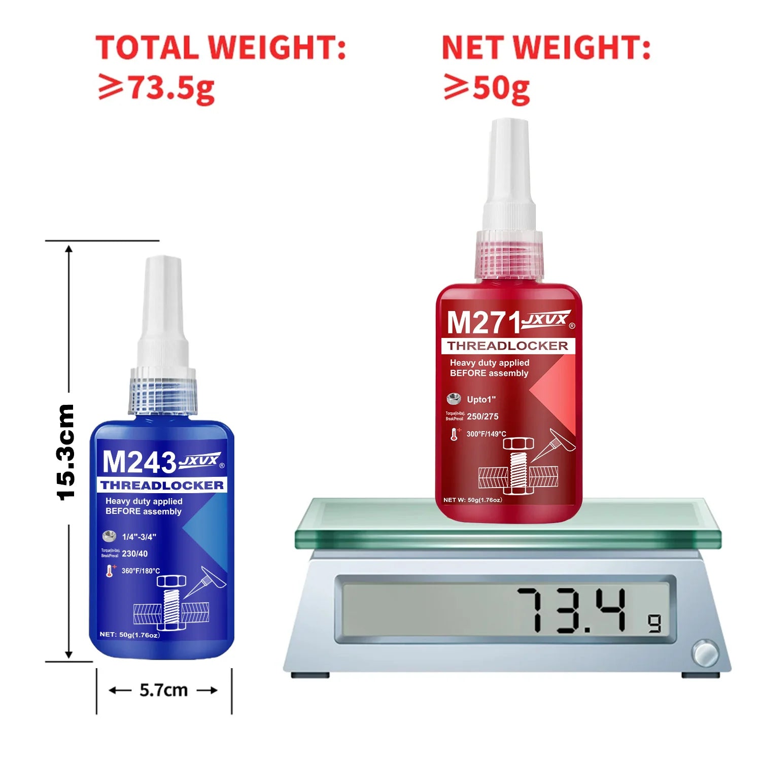 50ML Threadlocker 243-271 Blue-Red High Strength Quickly Cured  Locking Agent , Strong Adhesive Primerless Oil Tolerant Thread Locker Seal for Machinery Motor Engine Compressor.