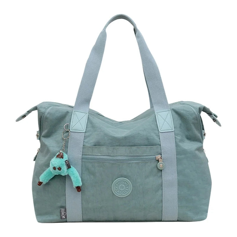 Travel Bag Large Capacity Washed Cloth Lightweight Short Trip Fitness Bag Monkey Pendant Luggage Bag Unisex Street Style