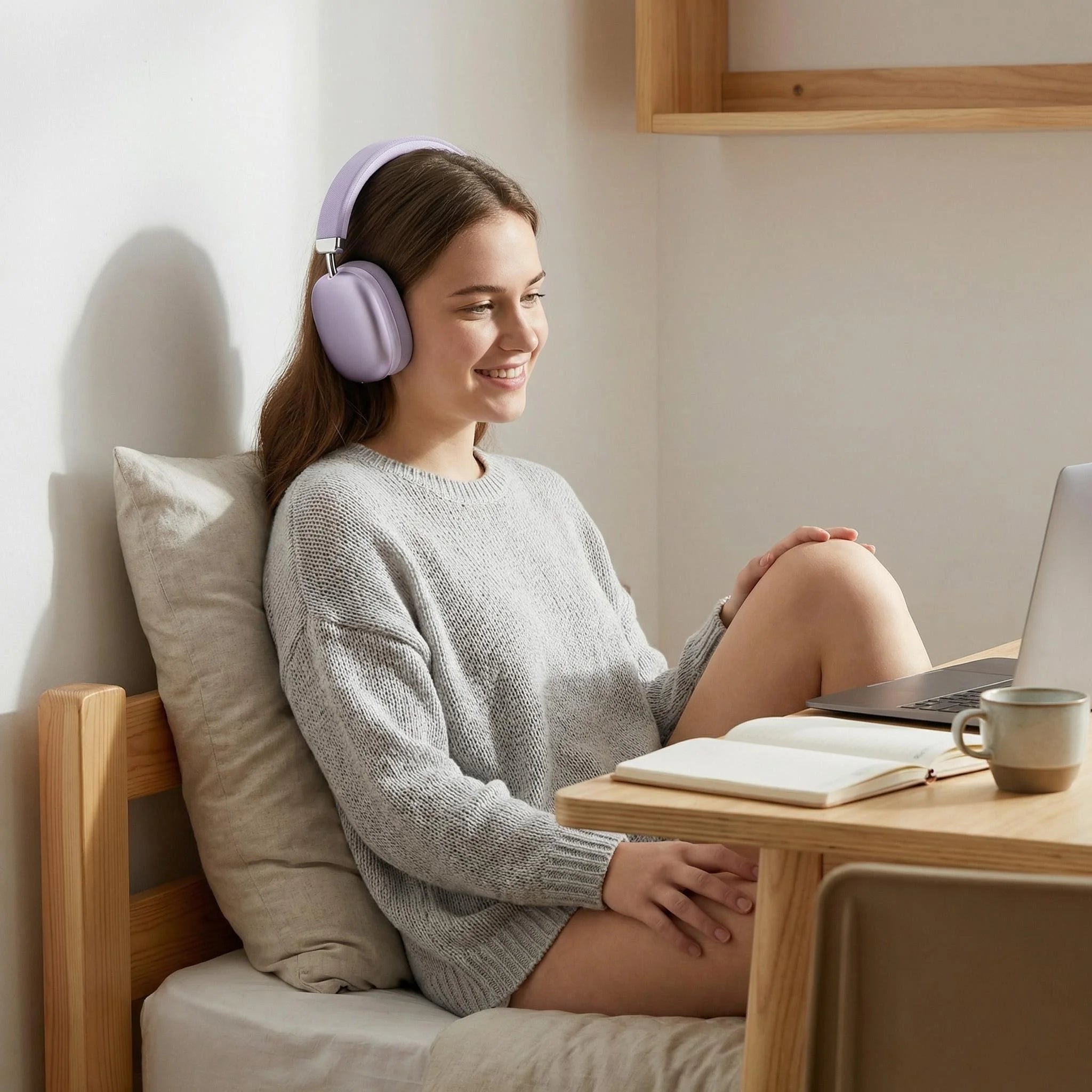 Fabric Headband Bluetooth Over-Ear Headphones Breathable Comfortable Metal Adjustment for Student Music Lover Office Worker