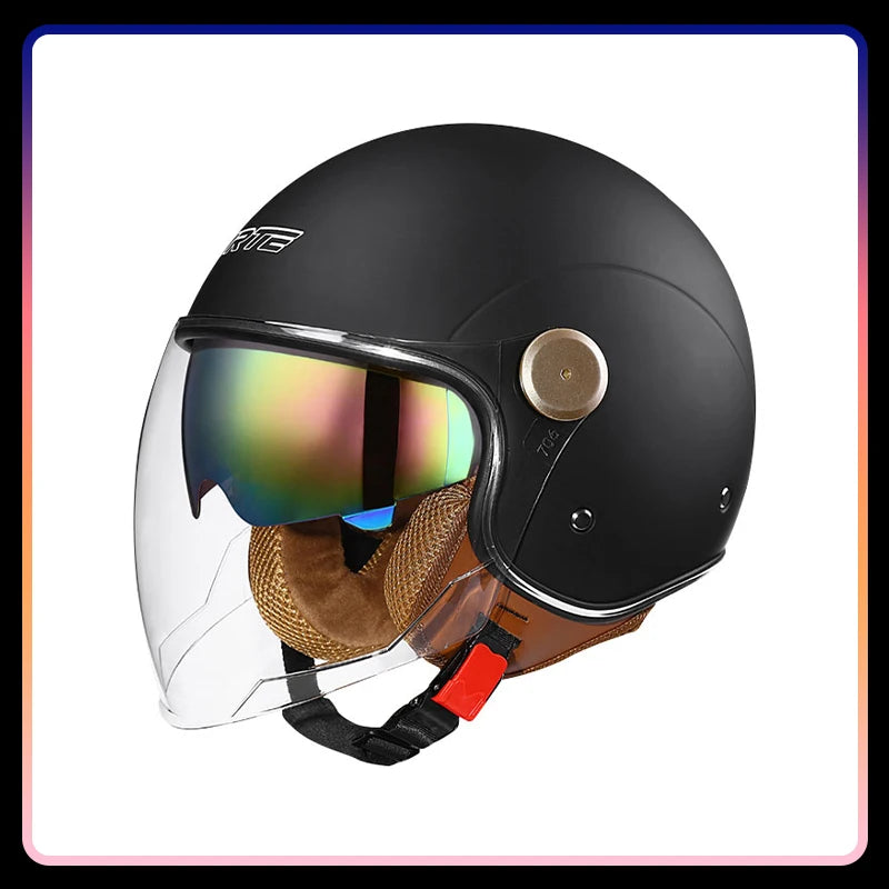 Retro Semi-open Motorcycle Helmets Men Women DOT ECE Open Face Helmets Daul Lens Cascos Para Motos 3/4 Open Half Helmet