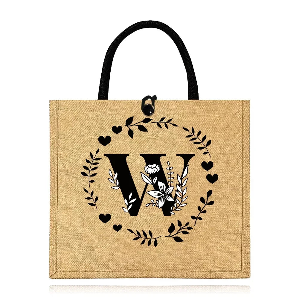 Flax Bag Fastener Handbag Organizer Storage Jute Tote Bags Imitation Cotton Women Valise Portable Garland Letter Printing Series