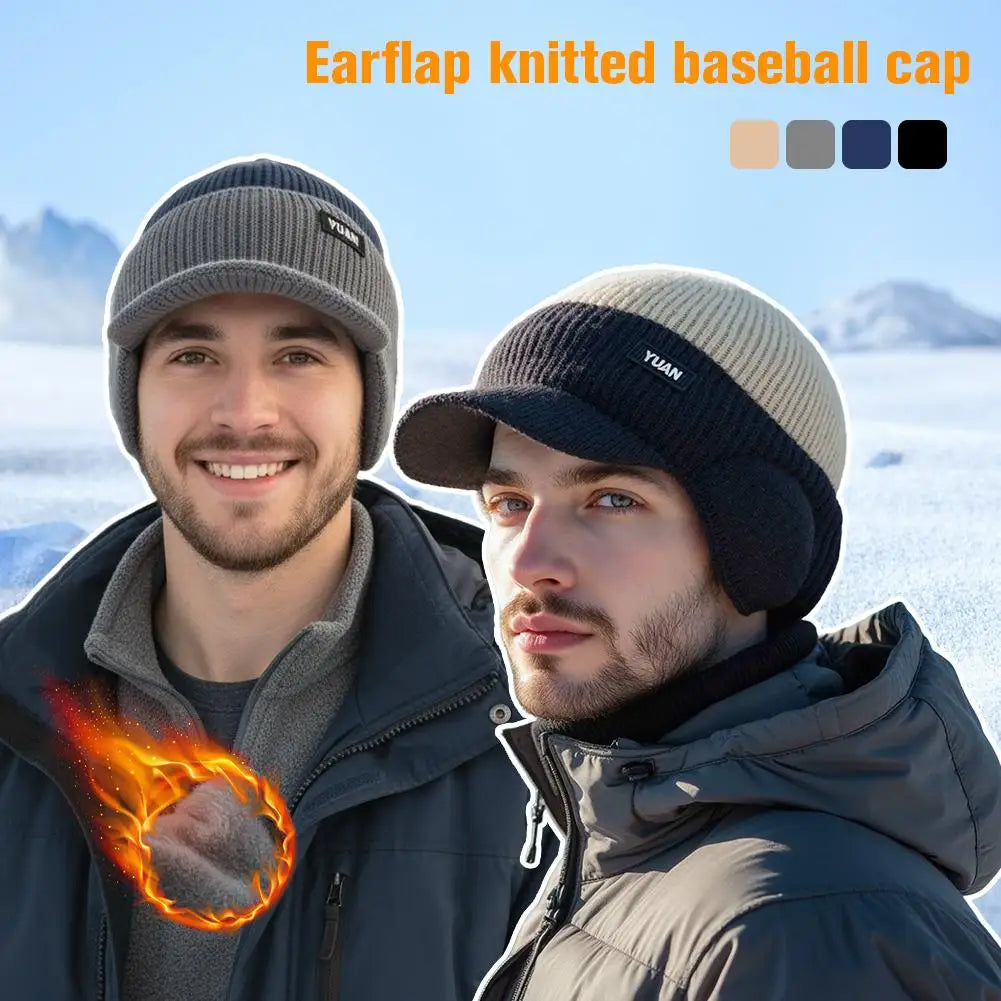 Winter Warm Dual Tone Knit Baseball Cap Soft Plush Ear Keep Warmer Winter Earmuffs Outdoor Earflap Protection Hats