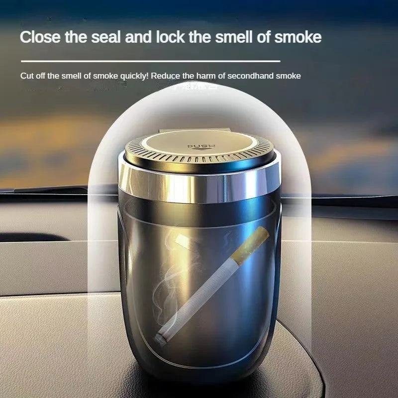 Car Ashtray Multi Functional Metal Inner Liner with LED Lights Press to Open Lid Creative Car Ashtray Car Accessories