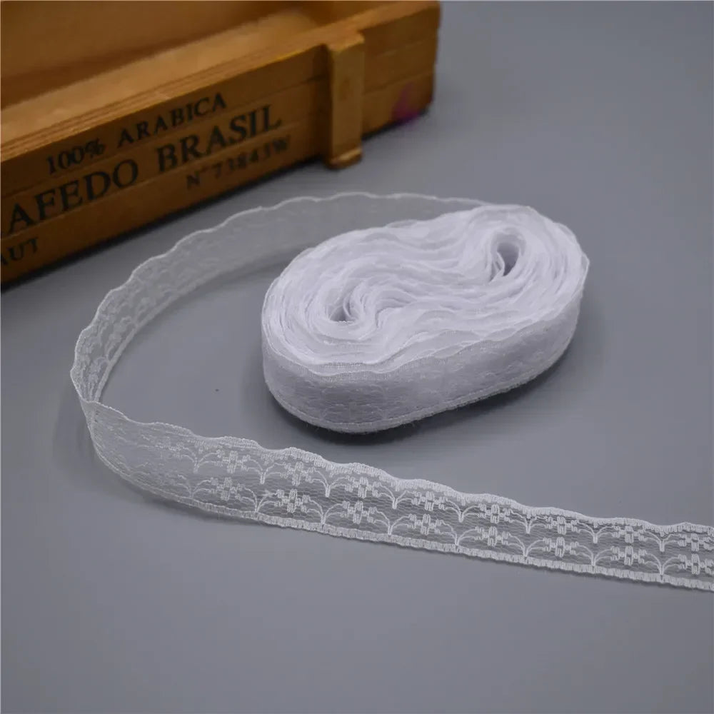 Wholesale 600yards/Roll White Lace Ribbon Width/22mm Lace Trim Fabric Embroidered Sewing Decoration African Lace Fabric Applique